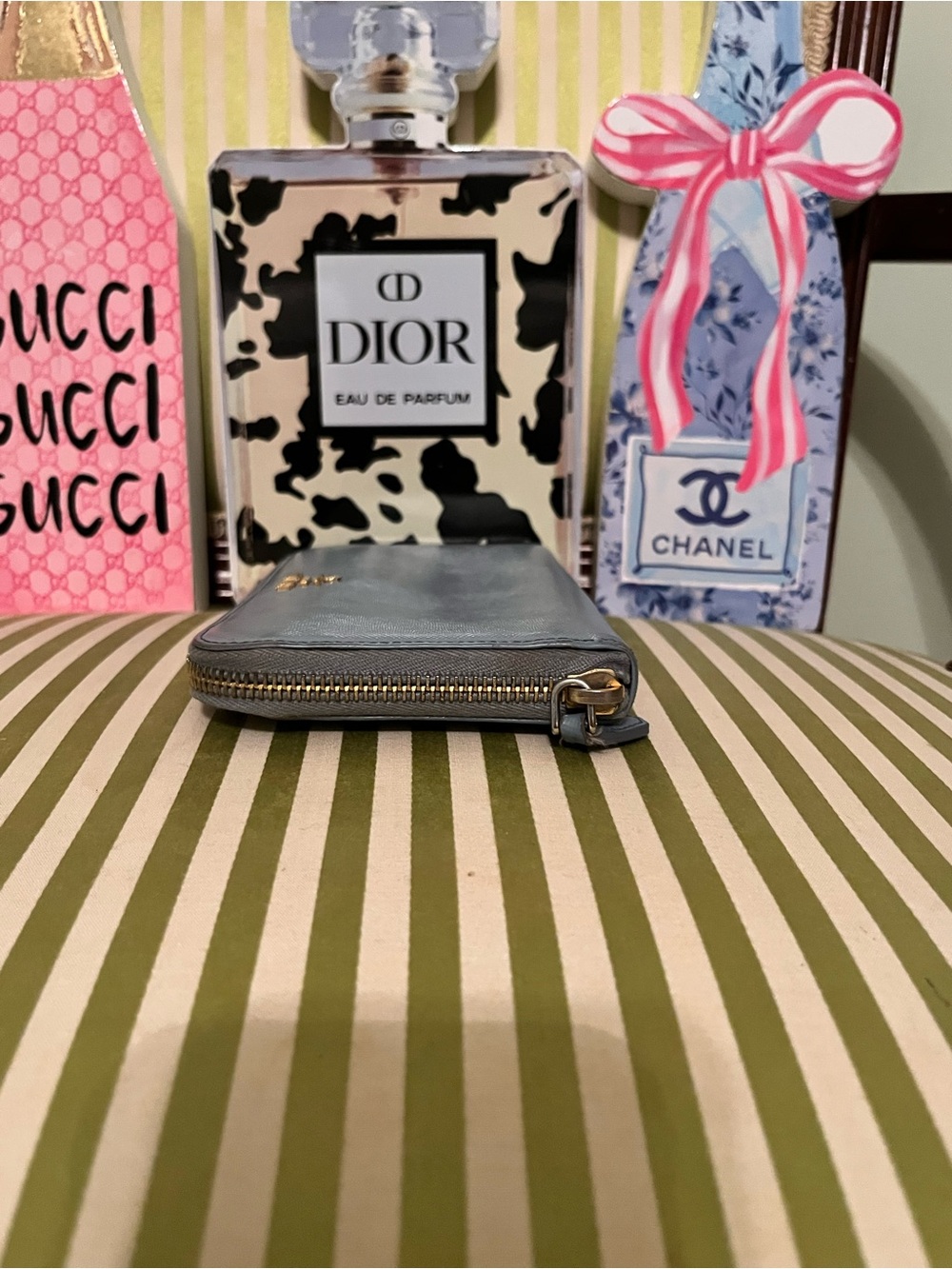 Prada Zip-Around Saffiano Wallet in Steel Blue with Gold Logo - Picture 6 of 11